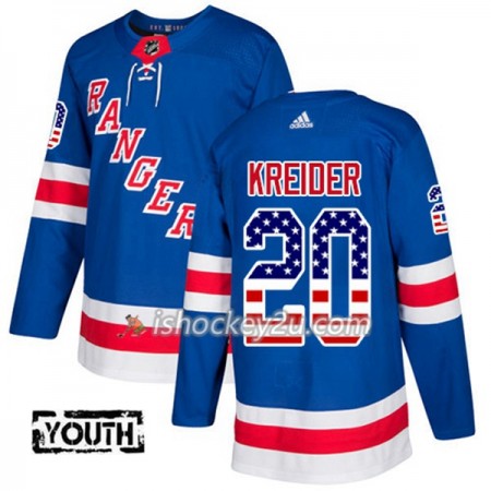 Børn NHL New York Rangers Trøje Chris Kreider 20 Adidas 2017-2018 Blå USA Flag Fashion Authentic